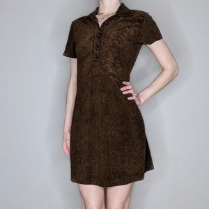 Velvet Button Up Collared Mini Dress